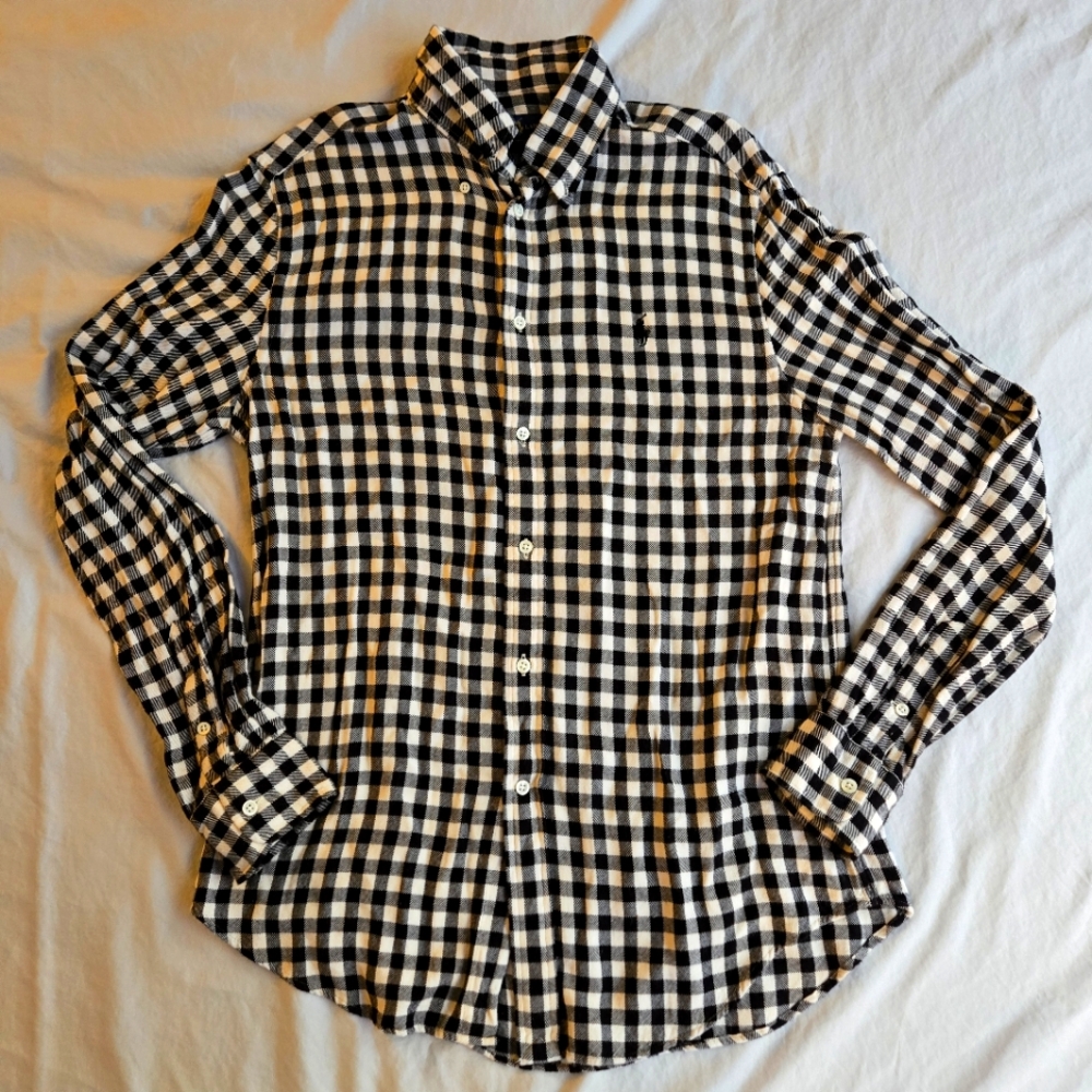 Ralph Lauren Women's Tailored Plaid Flannel Shirt - Black & White sz M